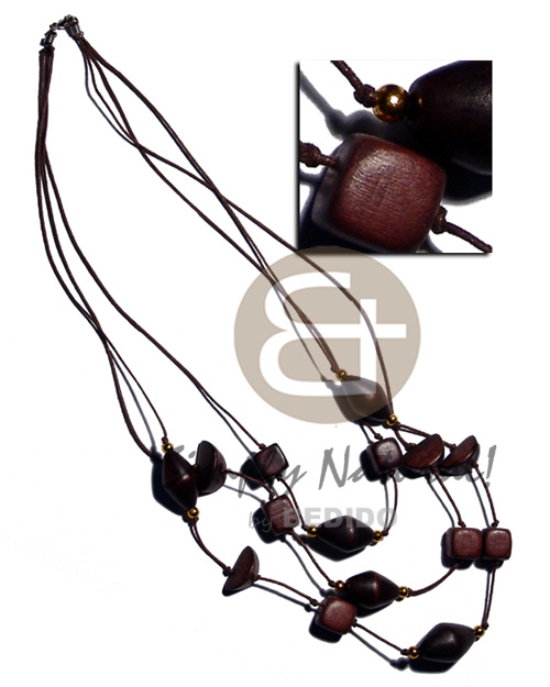 3 graduated rows dark brown wax cord  nat. wood in assorted cuts and dark brown tones - Home