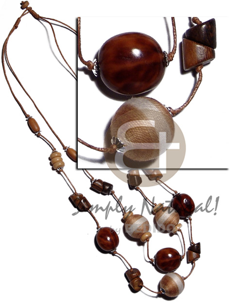 2 layers wax cord  wood beads, rubber seed , wrapped wood beads and coco Pokalet. nat. accent. - Home
