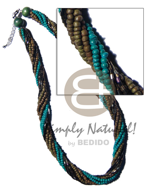 10 rows - 2-3mm olive green/aqua marine coco Pokalet & rainbow cut glass beads combination / - Home