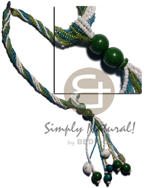 10 r0ws  glass beads  dangling tassled glass beads and 15mm round wood beads, moon shells combination - Home