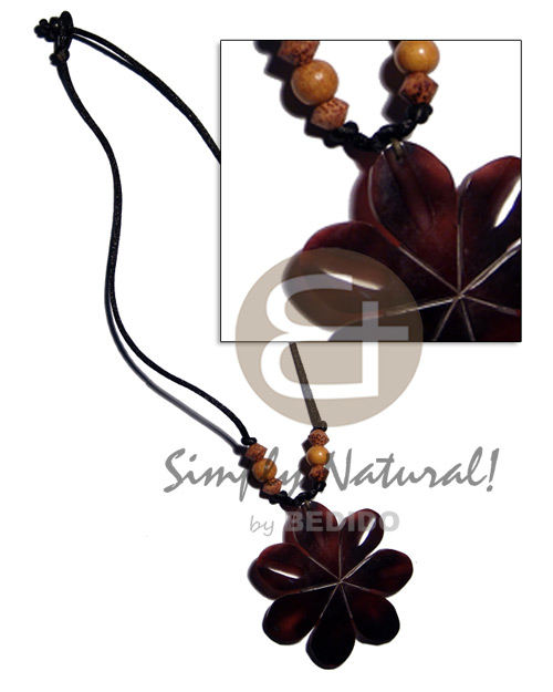 60mm flower black tab shell in wax cord  wood beads accent - Home
