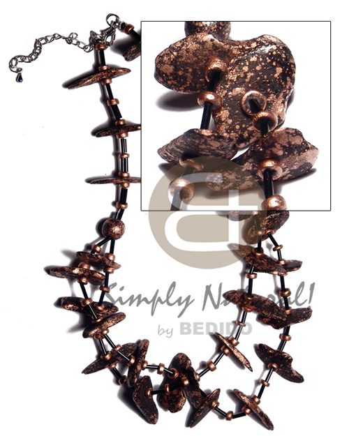 graduated 2 layers 4-5mm coco Pokalet & cut beads  black coco chips  bronze metallic splashing / - Home