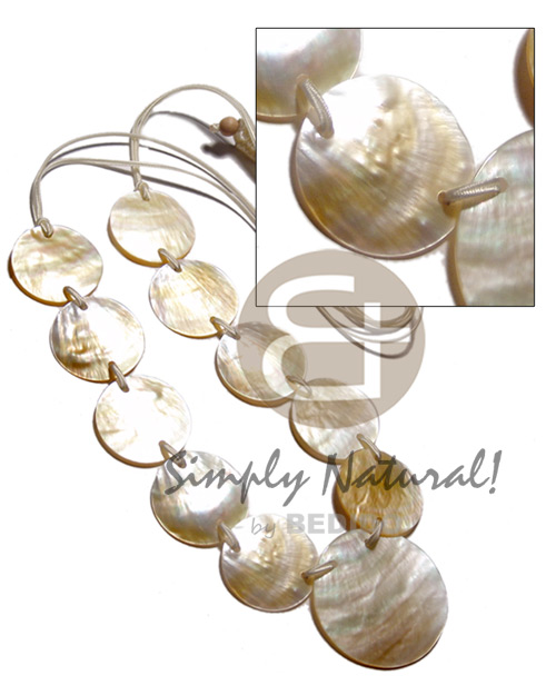 10 pcs. 35mm round MOP shells & 1pc. 50mm round MOP shell center accent in satin double cord / 40 in. - Home