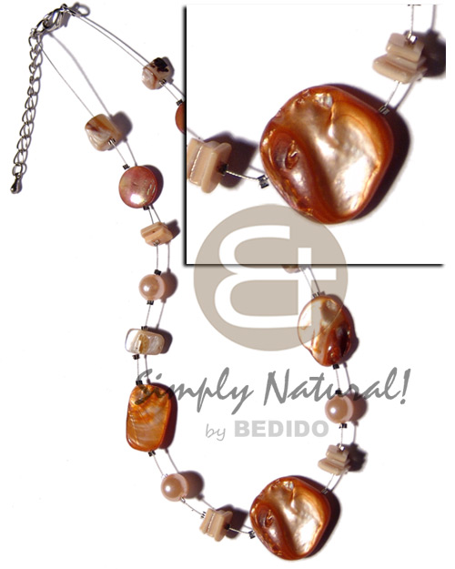 kabibe shell nuggets in magic wire  pearl beads and shell chips combination / orange tones - Home