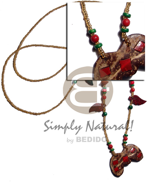 glass beads  coco leaves, 4-5mm coco rasta Pokalet.  abstract coco cut pendant / 36in. - Home