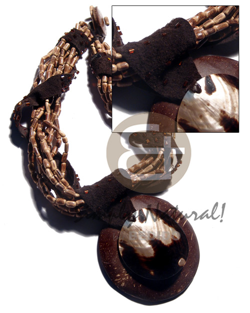 10 layers sig-id  brown suede accent/cut beads and 70mm round coco/ 50mm brownlip tiger pendant combination - Home