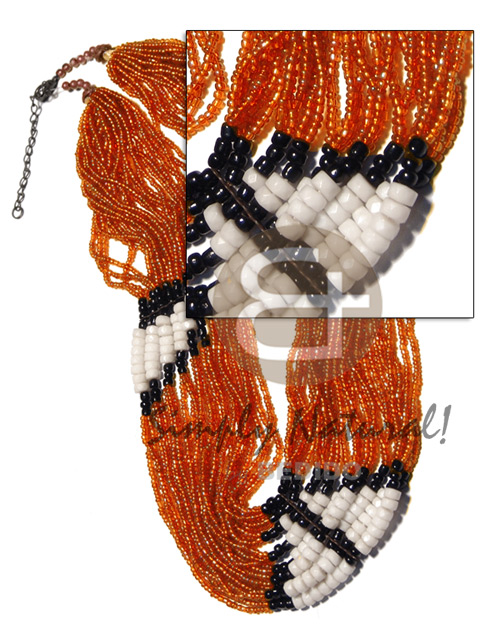 27 rows orange glass beads  black 2-3mm coco Pokalet and white clam combination / 25in. - Home
