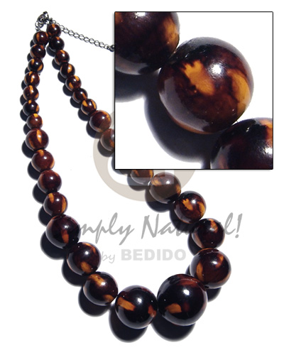 31 pcs. of  round wood beads graduated sizes- 30mm/25mm/20mm/15mm/10mm in high gloss polished paint / brown wood tone  yellow accent - Home