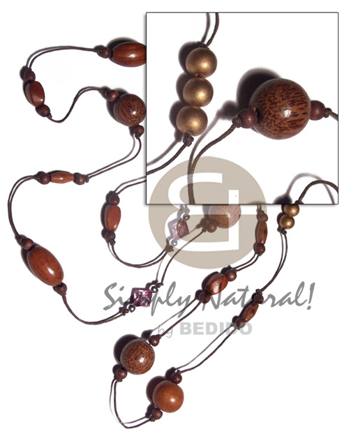 chunky wood beads in endless knotted wax cord  acrylic crystal accent / 50in - Home