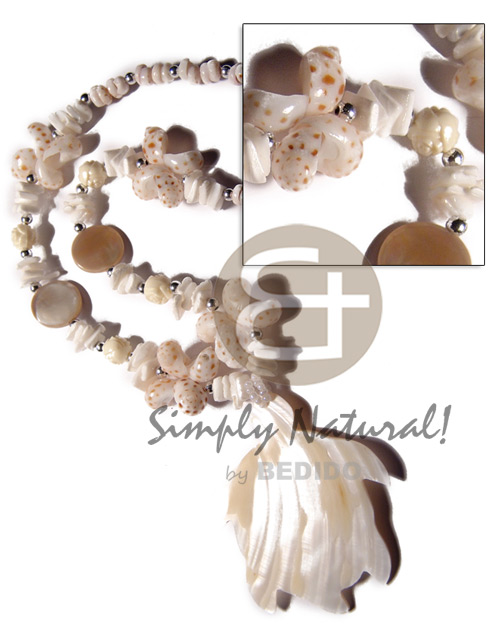 tiger puka shells  white rose, dotted moon shells combination  60mmx50mm kabibe shell turtle pendant /18in /barrel lock - Home