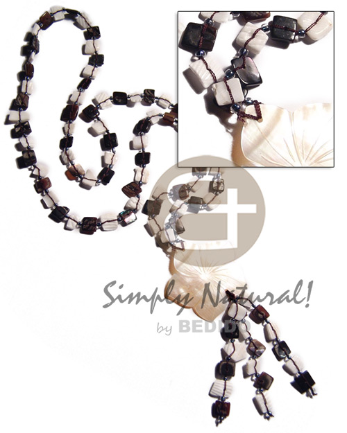 black and white tassled floating white rose shells  45mm flower kabibe shell / 30in plus 2.5in tassles - Home