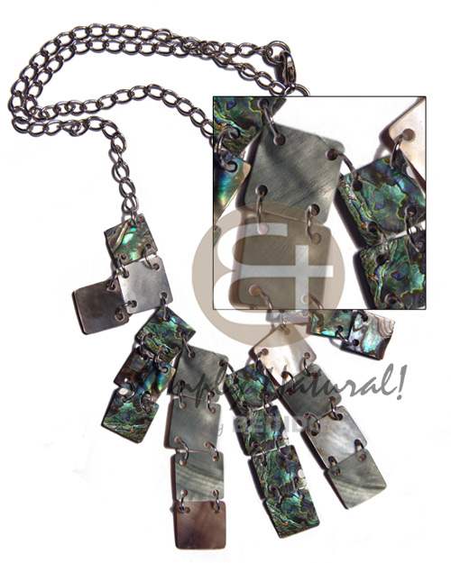 10mm paua/blacklip squares in metal chain - Home