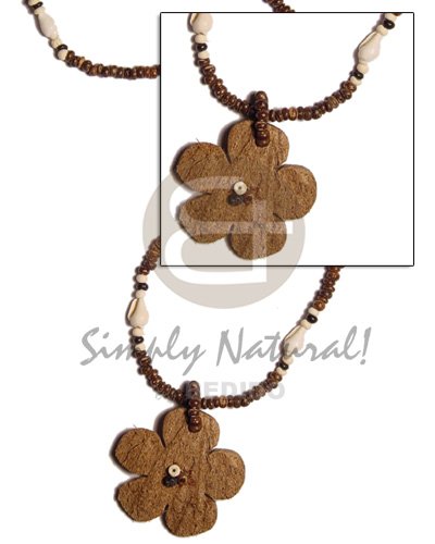 2-3 coco Pokalet brown  nassa and brown coco flower pendant 40mm - Home