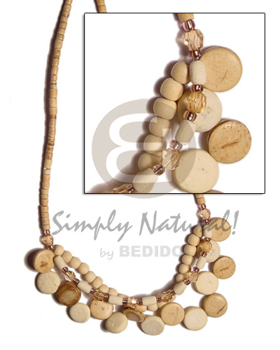 2-3 heishe tiger  dangling bleach wood beads/ sidedrill coco/acrylic crystals-ext. chain - Home