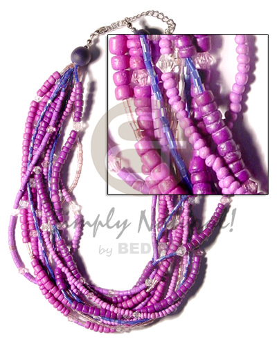 multi layered lavender graduated tones coco Pokalet/heishe  acrylic crystals/glass and wood beads - Home