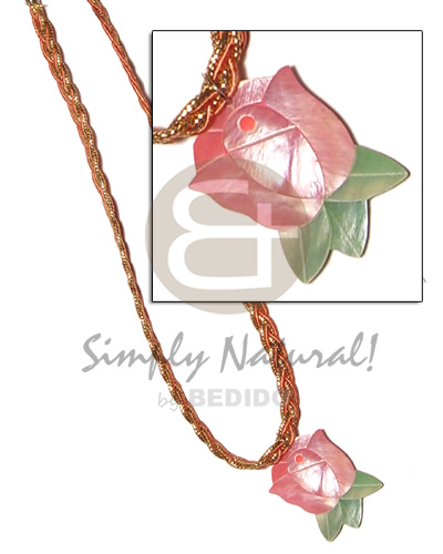 braided gold cord  inlaid pink hammershell rose - Home