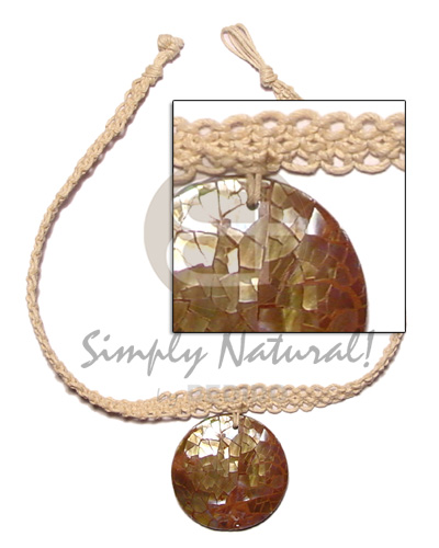 macrame choker  round brown lip cracking pendant - Home