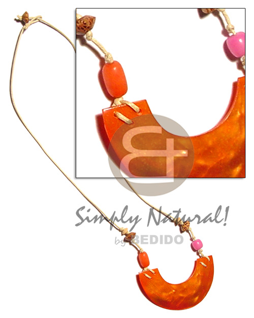 w=50mm orange hammershell pendant, palmwood & buri seeds in wax cord - Home