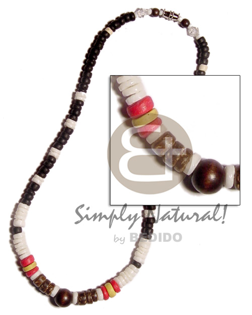 white clam heishe  black/red 4-5mm coco Pokalet. & wood beads combination - Home