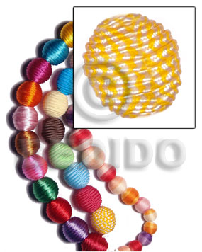 20mm natural white  round wood beads wrapped in yellow two toned sutash cod / price per piece - Home