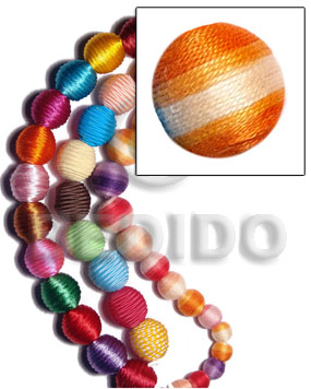 20mm natural white round wood beads wrapped in orange two toned crochet thread/ price per piece - Home