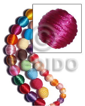 20mm natural white round wood beads wrapped in fuschia china cord / price per piece - Home