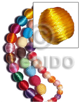 20mm natural white round wood beads wrapped in golden yellow china cord / price per piece - Home
