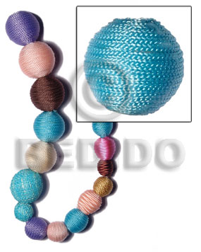 20mm natural white round wood beads wrapped in aqua blue tiny cord / price per piece - Home