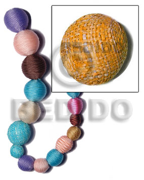 20mm natural white round wood beads wrapped in orange raffia / price per piece - Home