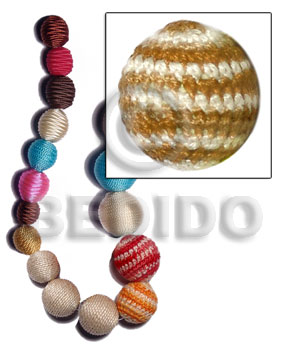 20mm natural white round wood beads wrapped in golden brown/white crochet / price per piece - Home