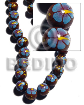 15mm robles round beads  handpainted back to back bright blue / yellow flower - Home