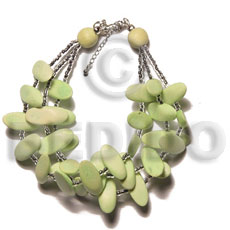 3 rows lime green slidecut wood beads  glass beads combination - Home