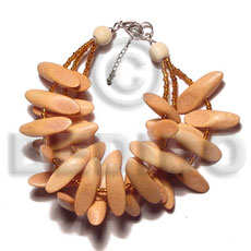3 rows peach slidecut wood beads  glass beads combination - Home