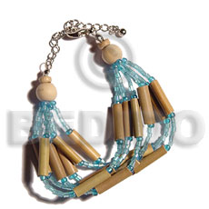 6 rows bamboo  aqua blue glass beads - Home