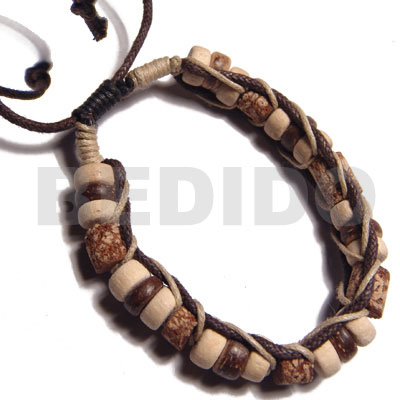 7-8mm coco Pokalet and mahogany cylinder beads combination in macrame brown/beige wax cord - Home