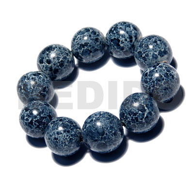 10 pcs. of 20mm round wood beads in high polished paint gloss mableized aqua blue green combination / elastic bracelet - Home