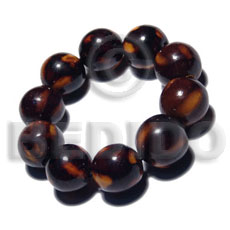 10 pcs. of 20mm round wood beads in high polished paint gloss black /fuschia pink combination /cats eye  / elastic bracelet - Home