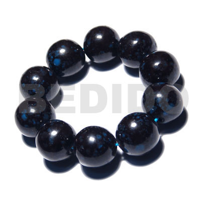 10 pcs. of 20mm round wood beads in  black high polished paint gloss color blue/marbleized / elastic bracelet - Home