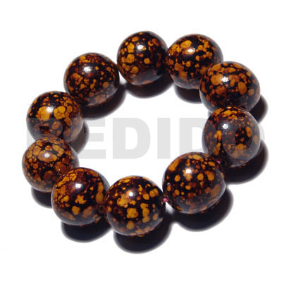 10 pcs. of 20mm round wood beads in high polished paint gloss marbleized orange/black combination  / elastic bracelet - Home