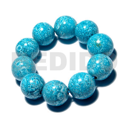 10 pcs. of 20mm round wood beads in high polished paint gloss mableized aqua blue green combination / elastic bracelet - Home