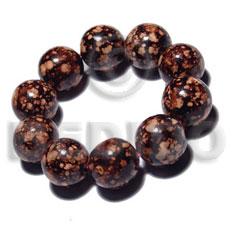 10 pcs. of 20mm round wood beads in high polished paint gloss marbleized brown/beige combination / elastic bracelet - Home