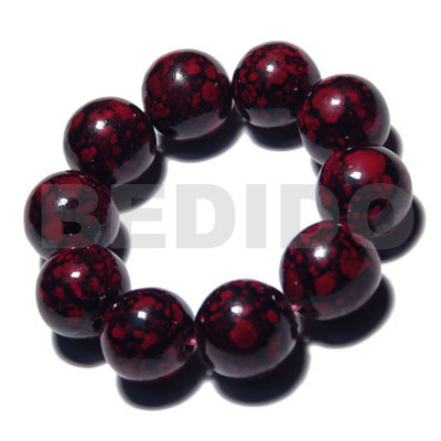 10 pcs. of 20mm round wood beads in  black high polished paint gloss color red/marbleized / elastic bracelet - Home