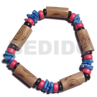bamboo tubes  burning  blue white rose shell, reddish pink/black 7-8mm coco Pokalet combination / elastic bracelet - Home