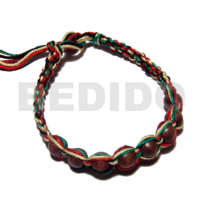 round wood beads in macrame / rasta tones - Home