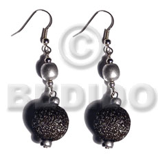 dangling coco Pokalet and 15mm nat.wood bead in textured brush painting  silver metallic splashing accent - Home