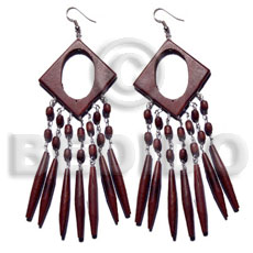 dangling 35mm diamond reddish brown nat. wood  27mmx18mm inner hole and dangling 35mm 5pcs. football wood sticks /  clear matte coat finish - Home