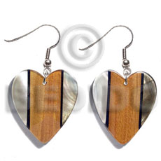 dangling 35mmx42mm heart kabibe   laminated wood grain / blacklip combination resin backing - Home