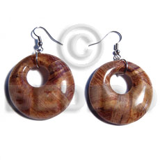 dangling earrings / 35mm  round laminated wood  banana bark  12mm hole - Home