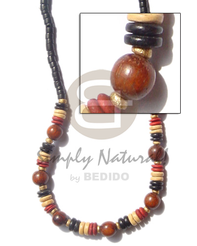 4-5mm coco heishe black / 7-8 pukalet maroon  nat black  wood beads - Home