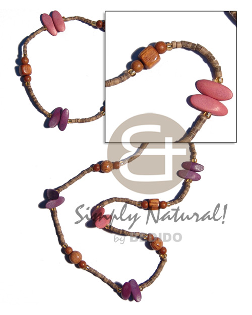 "kalandrakas"- asstd. wood beads per necklace when ordered in 2-3mm coco heishe tiger neckline / 36 in - Home